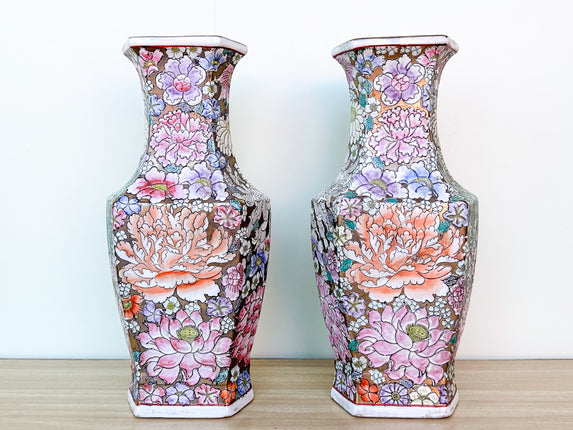 Pair of Colorful Floral Vases
