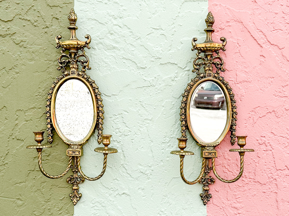 Pair of Brass Mirrored Wall Sconces