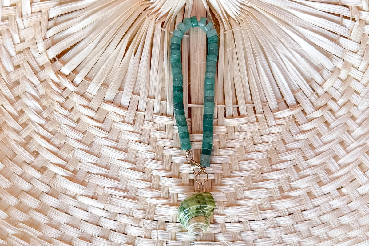 Palm Beach Regency's Green Jade Gemstone and Shell Bag Charm