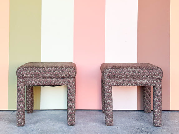 Pair of Upholstered Parsons Style Stools