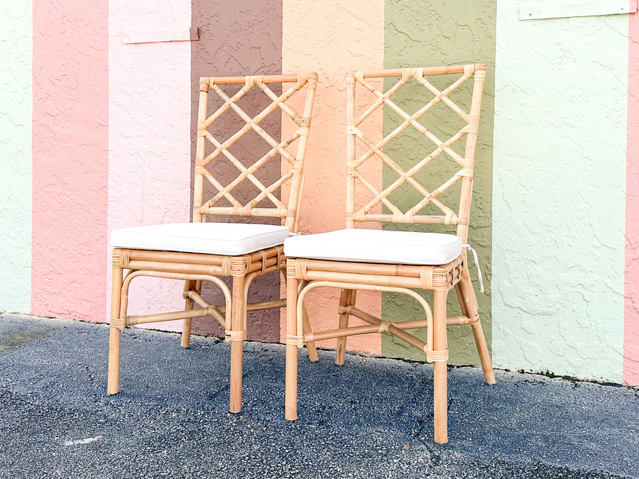 Pair of Modern Rattan Chippendale Side Chairs