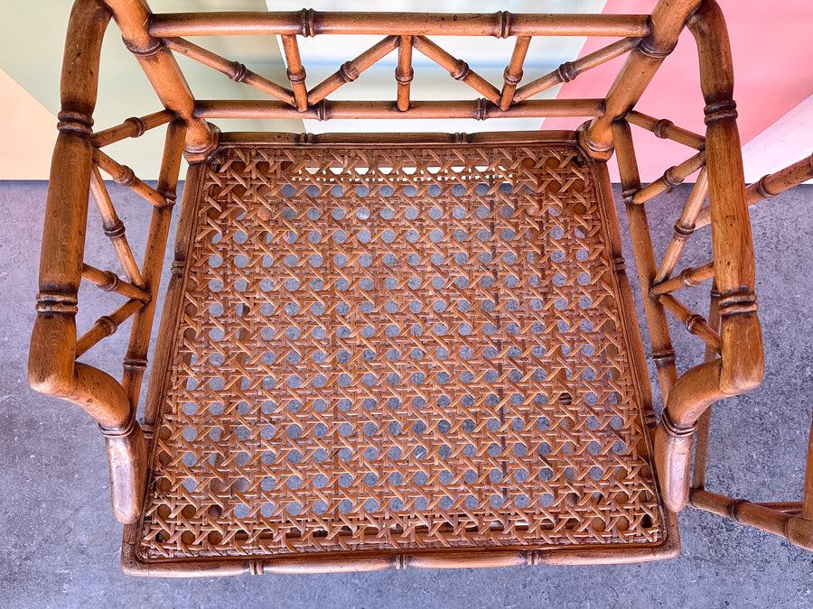 Pair of Faux Bamboo Chippendale Arm Chairs
