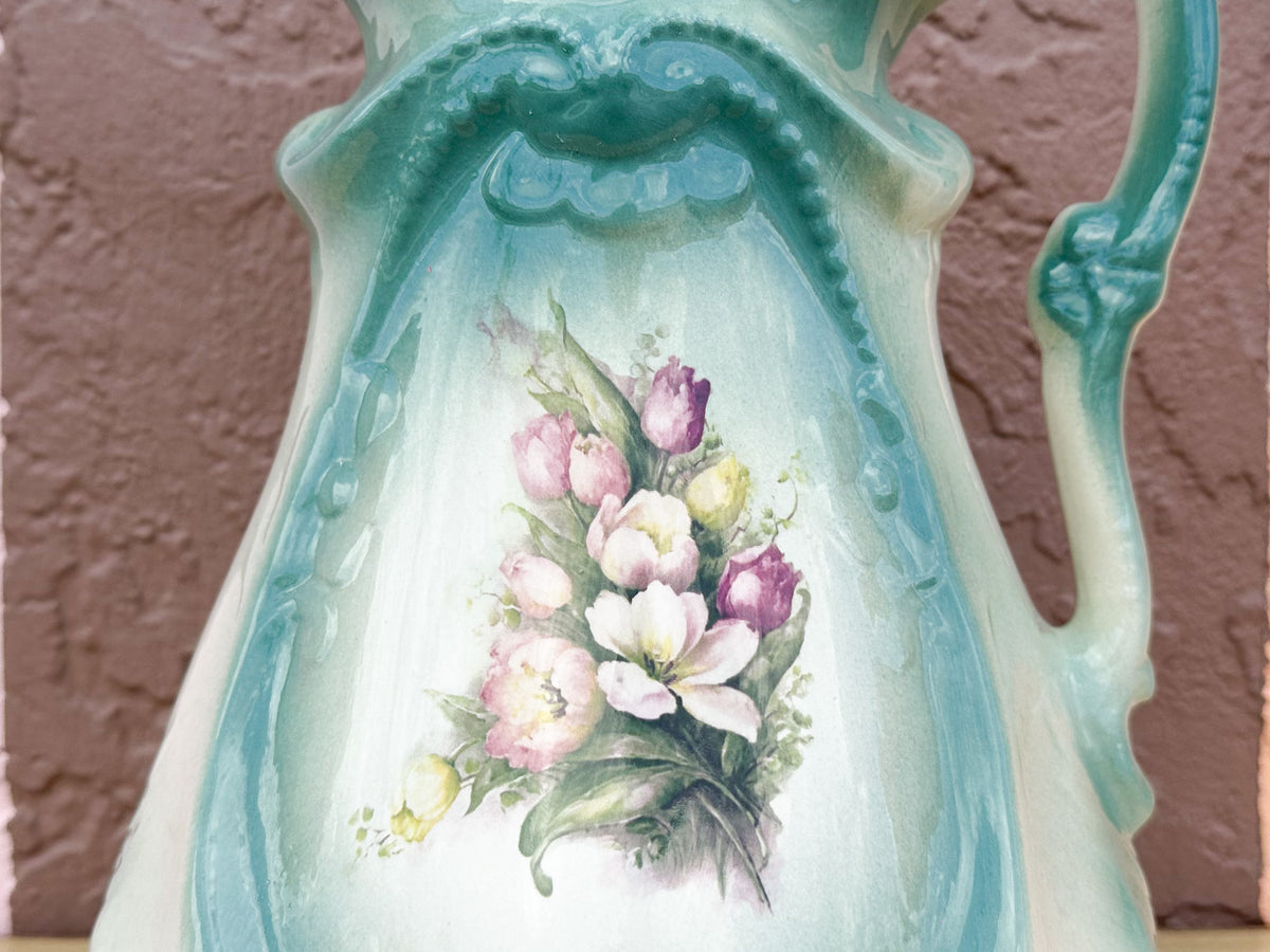 Turquoise Pitcher with Tulips