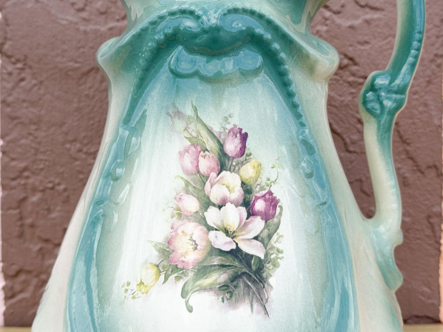Turquoise Pitcher with Tulips