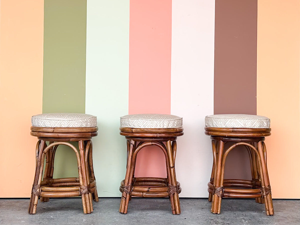 Set of Three Rattan Swivel Counter Stools