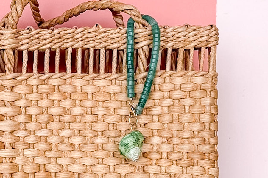Palm Beach Regency's Green Jade Gemstone and Shell Bag Charm