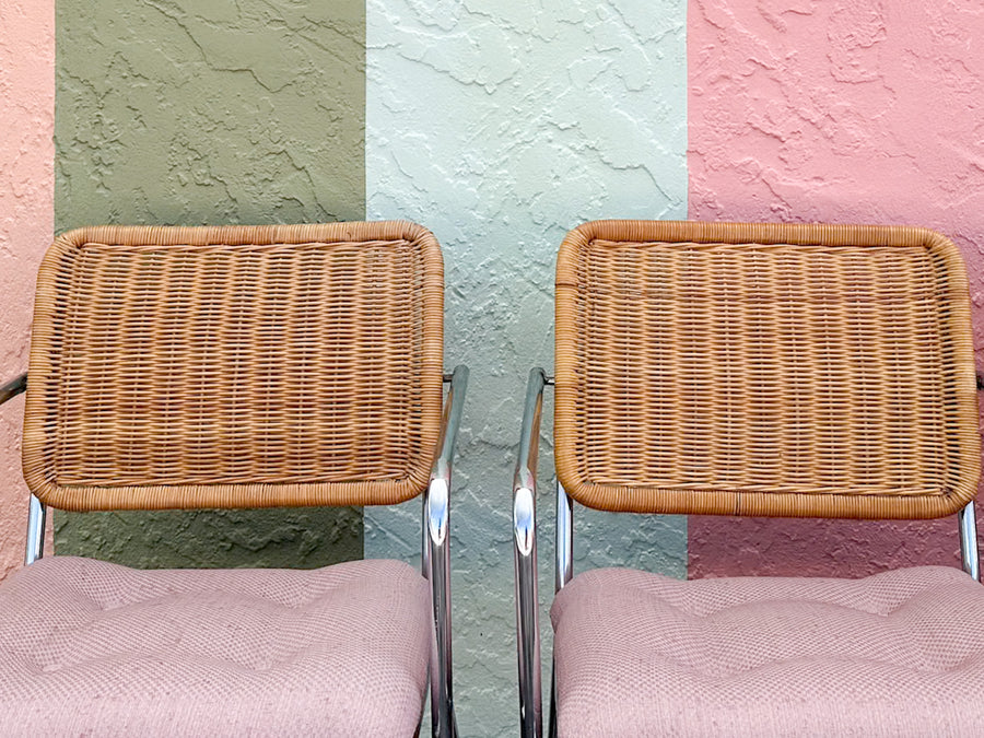 MCM Chrome and Wicker Dining Set