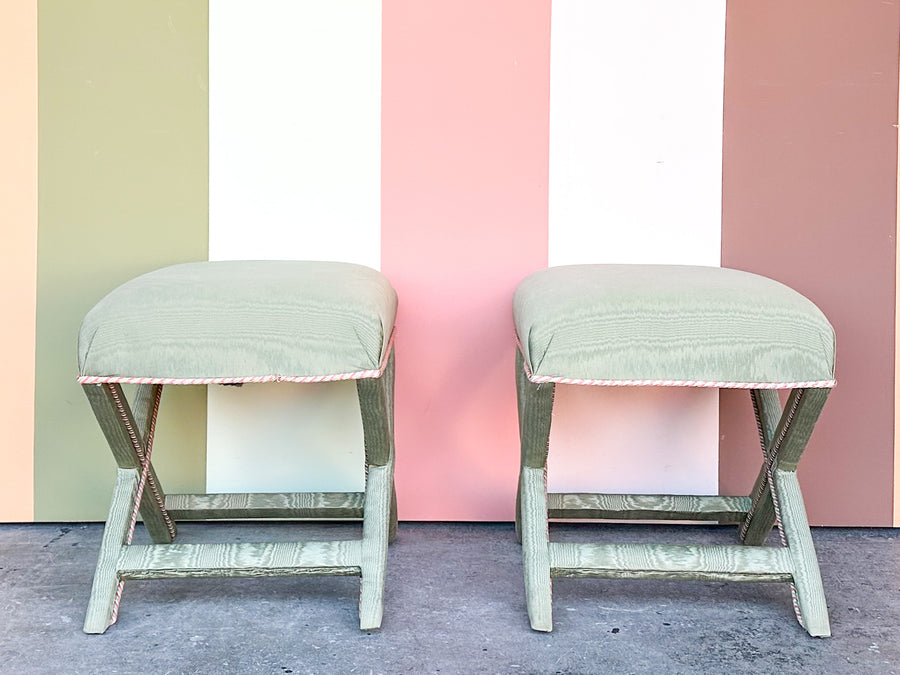 Pair of Pink and Green X Benches