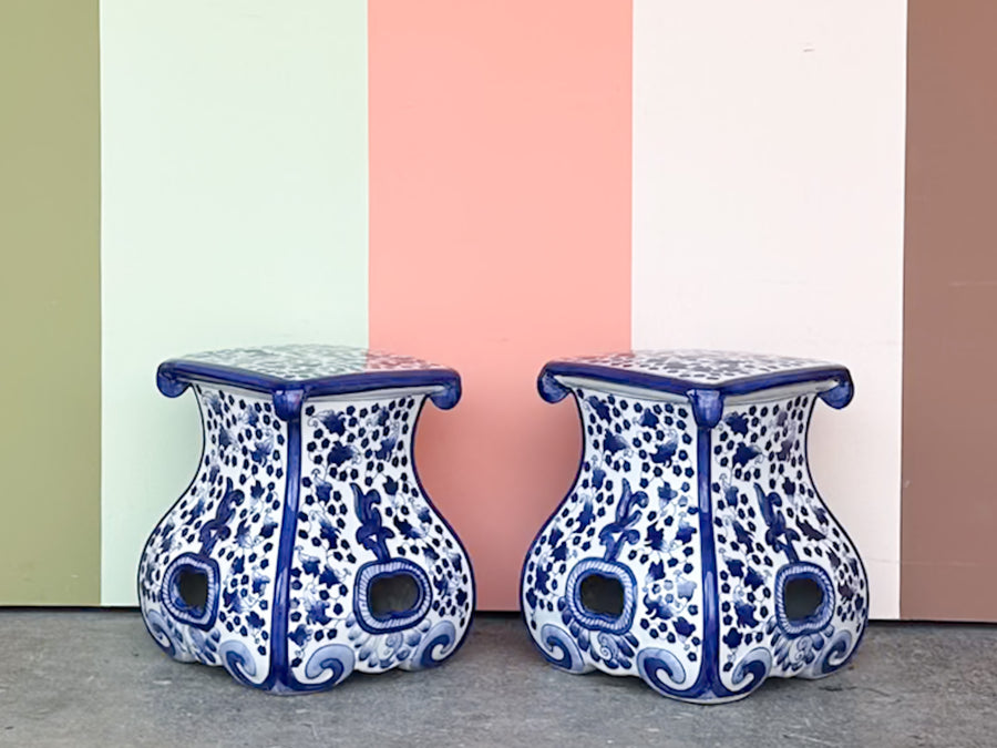 Pair of Blue and White Garden Seats