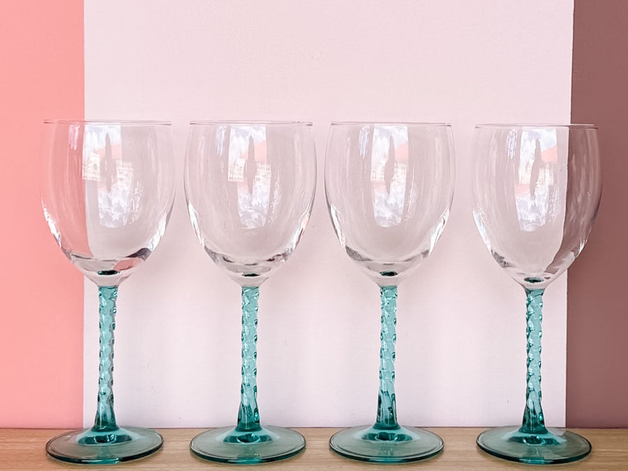 Set of Ten Teal Wine Glasses