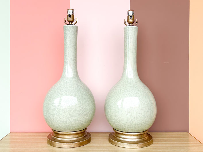 Pair of Seafoam Crackle Lamps