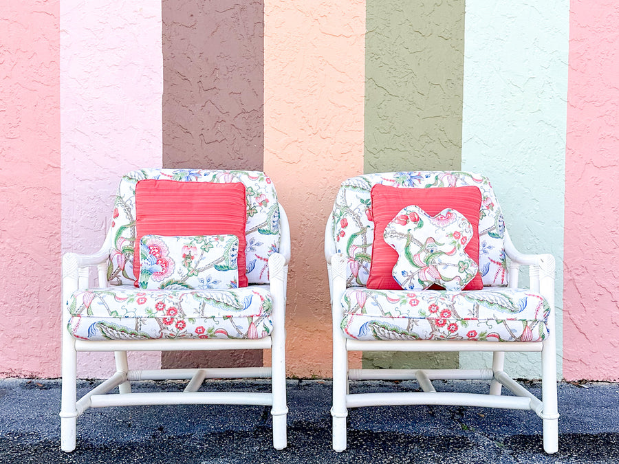 Pair of Ficks Reed Rattan Lounge Chairs