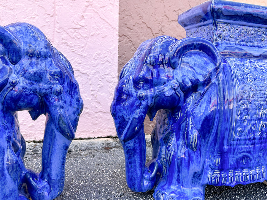 Pair of Royal Blue Ceramic Elephants
