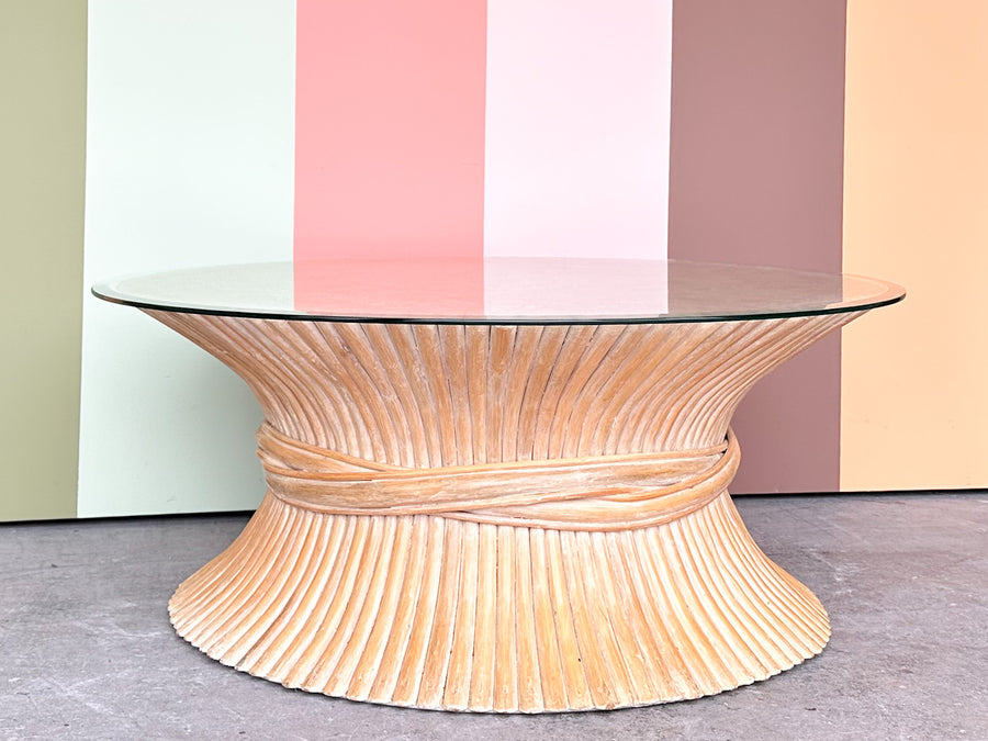 McGuire Sheaf of Wheat Rattan Coffee Table