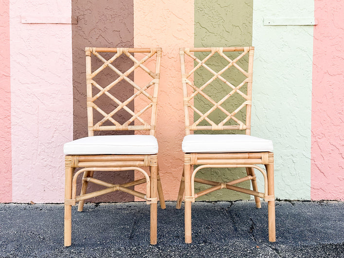 Pair of Modern Rattan Chippendale Side Chairs