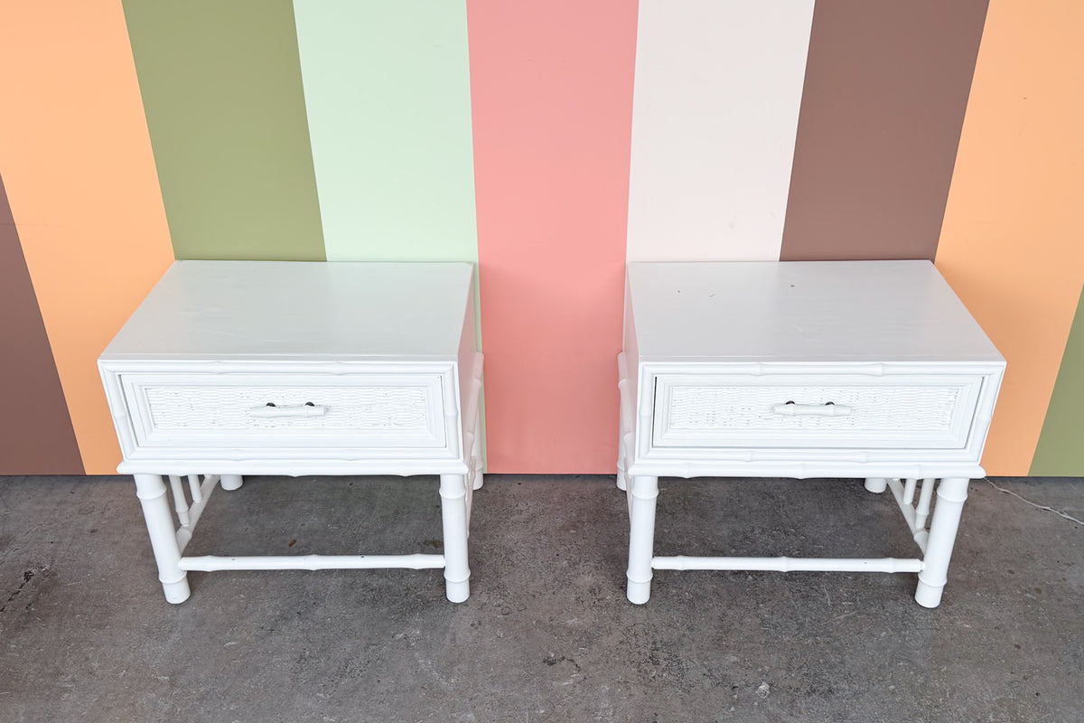 Pair of Painted Rattan Nightstands