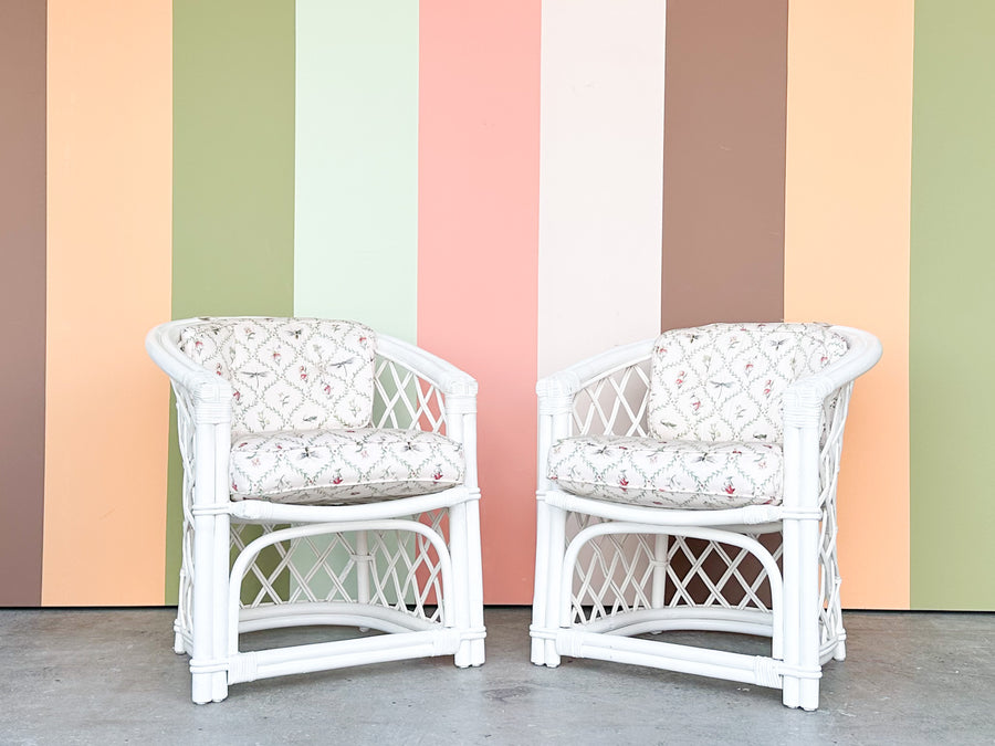Pair of Ficks Reed Rattan Barrel Chairs