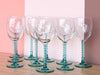 Set of Ten Teal Wine Glasses