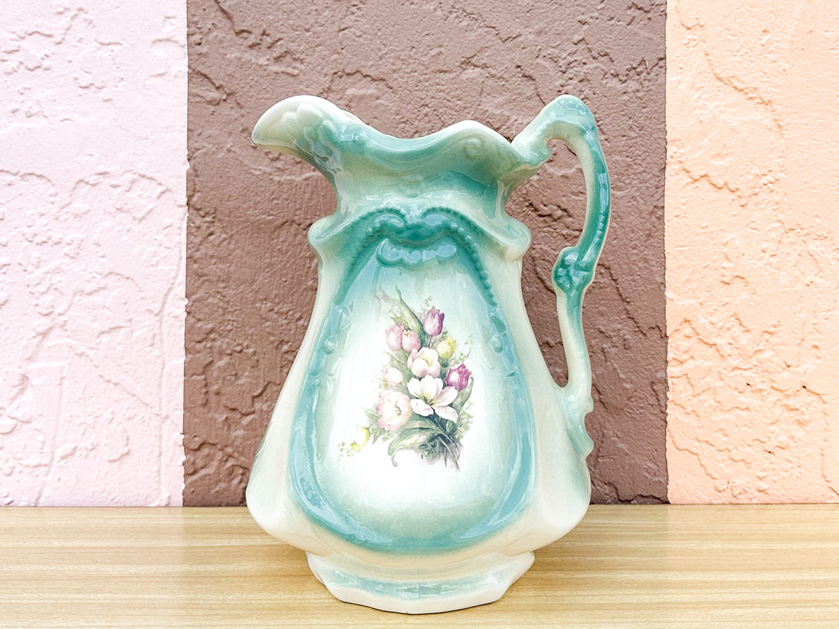 Turquoise Pitcher with Tulips
