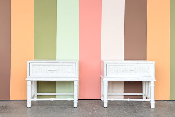 Pair of Painted Rattan Nightstands