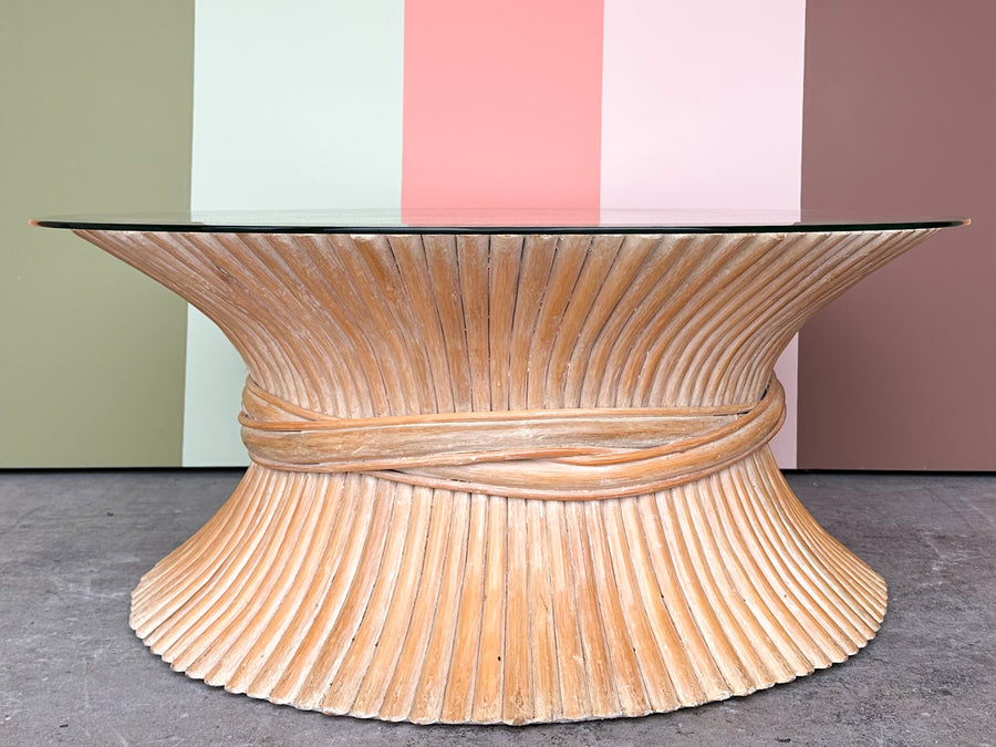 McGuire Sheaf of Wheat Rattan Coffee Table