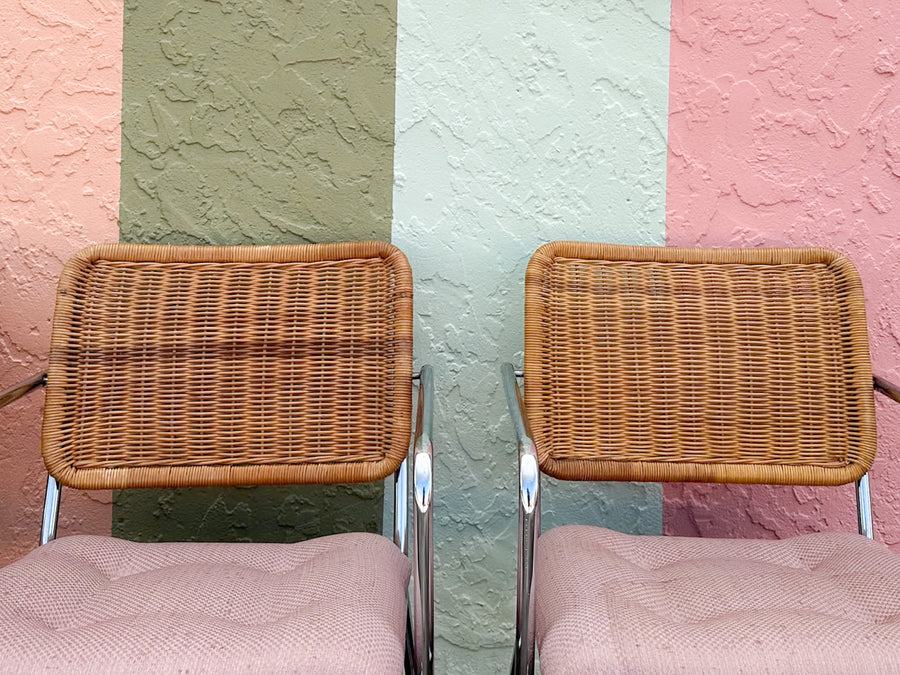 MCM Chrome and Wicker Dining Set