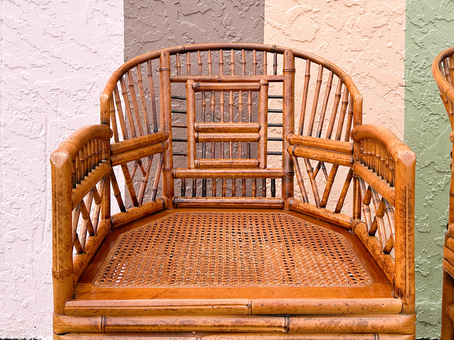 Pair of Tortoiseshell Rattan Brighton Style Chairs