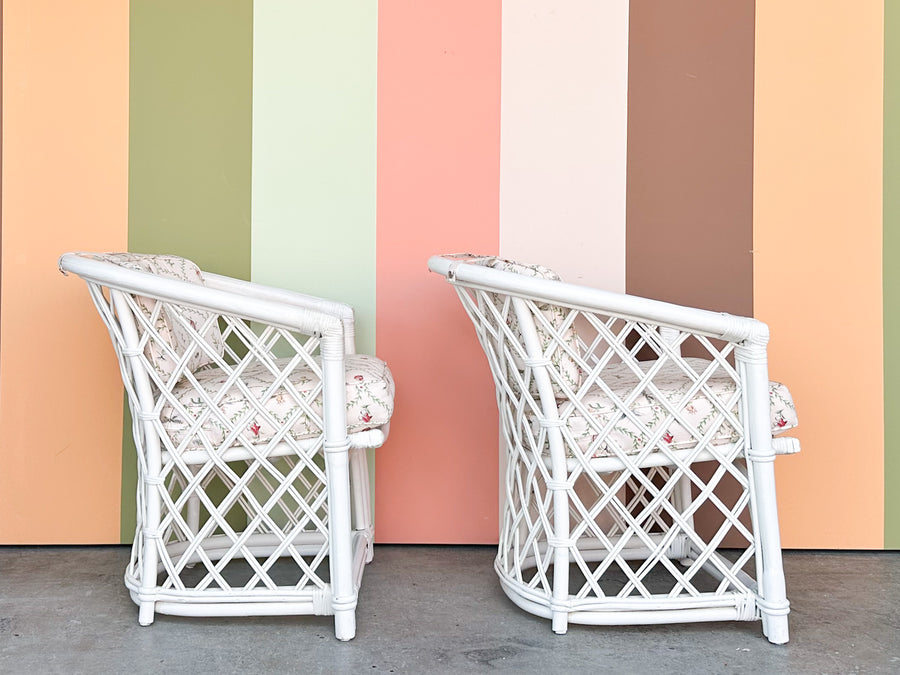 Pair of Ficks Reed Rattan Barrel Chairs