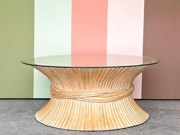 McGuire Sheaf of Wheat Rattan Coffee Table