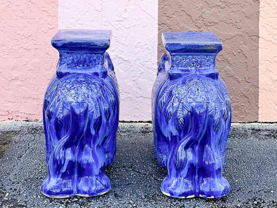 Pair of Royal Blue Ceramic Elephants