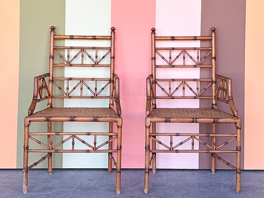Pair of Faux Bamboo Chippendale Arm Chairs