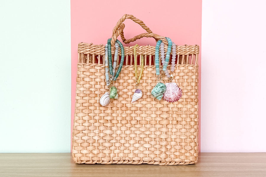 Palm Beach Regency's Rose Quartz Gemstone and Shell Bag Charm