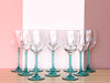 Set of Ten Teal Wine Glasses