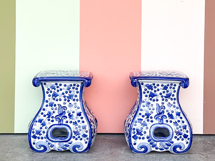 Pair of Blue and White Garden Seats