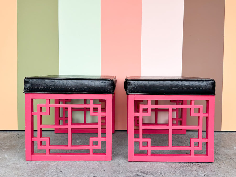 Pair of Fab Fretwork Ottomans