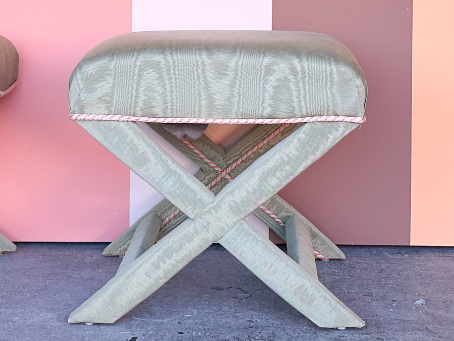 Pair of Pink and Green X Benches