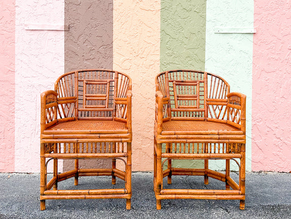 Pair of Tortoiseshell Rattan Brighton Style Chairs