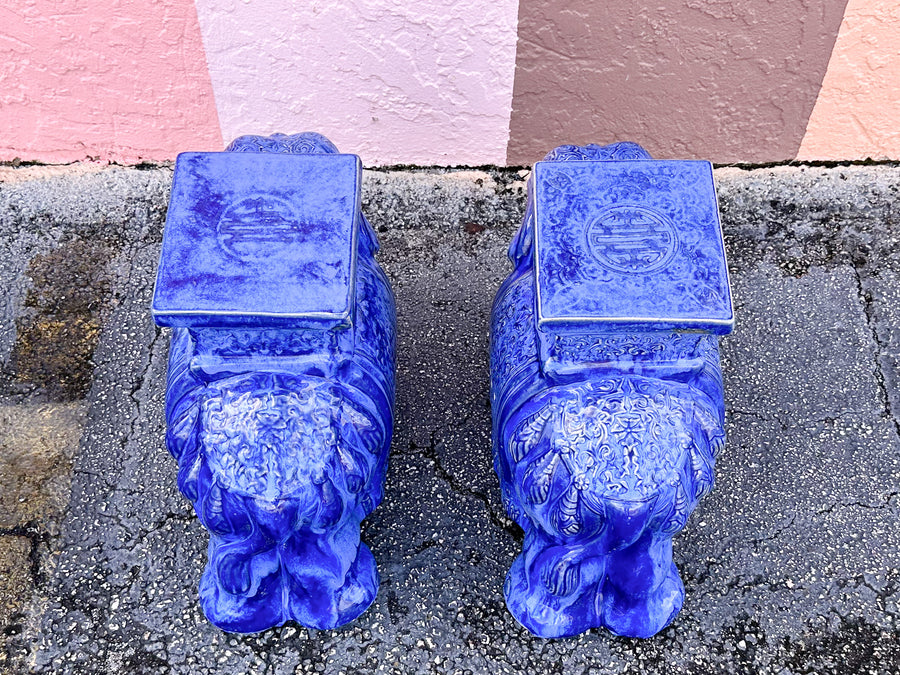 Pair of Royal Blue Ceramic Elephants