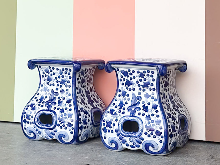 Pair of Blue and White Garden Seats