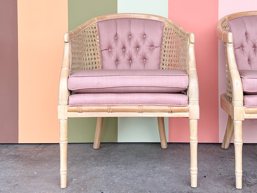 Pair of Faux Bamboo Cane Barrel Chairs