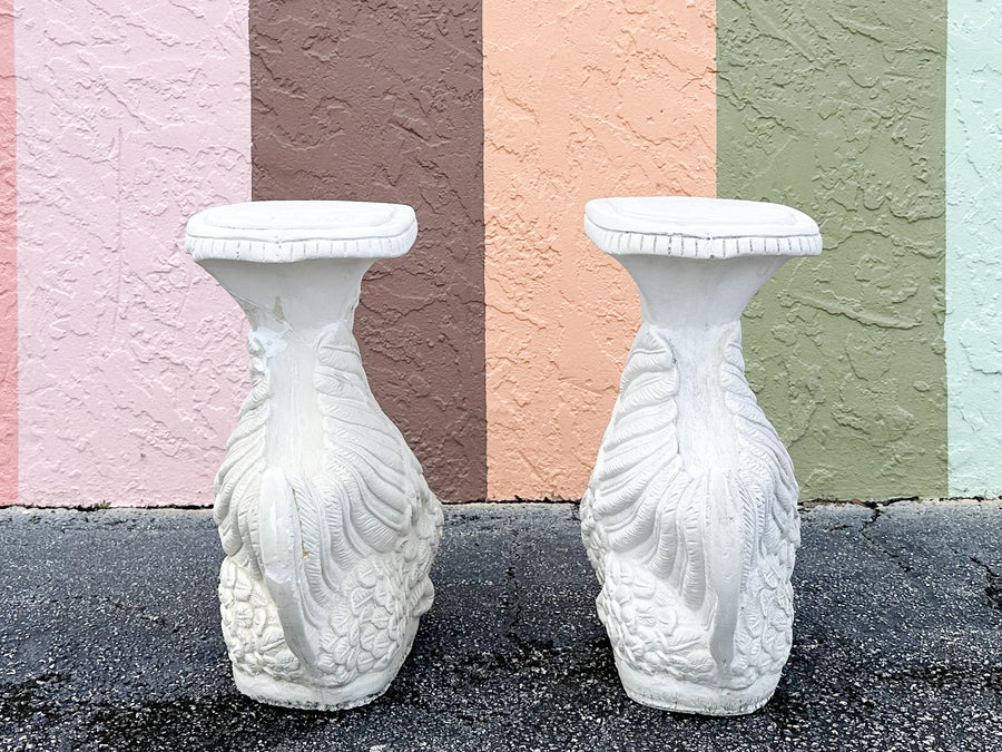 Pair of Plaster Swan Garden Seats