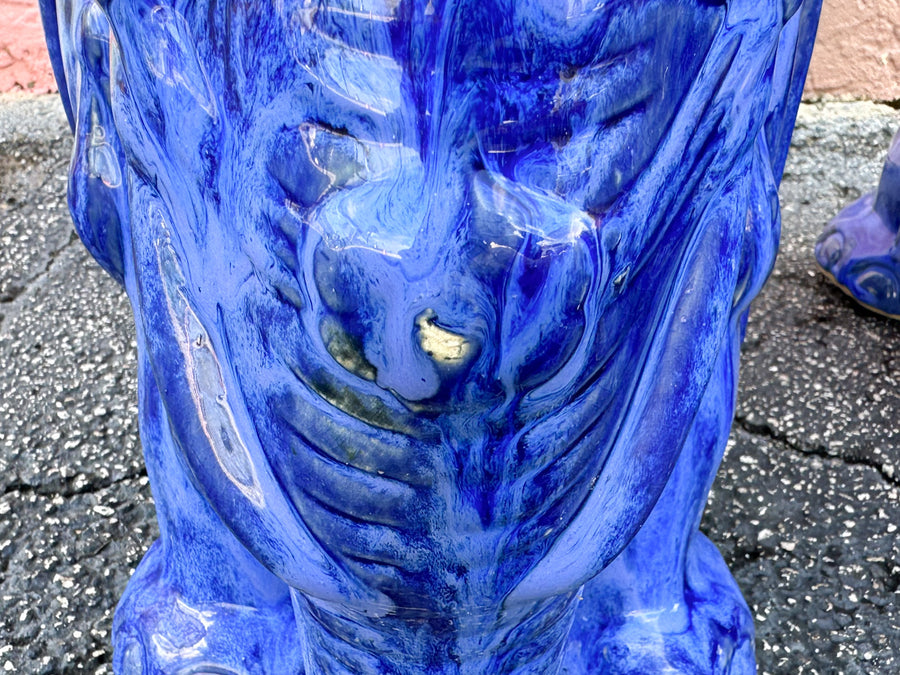 Pair of Royal Blue Ceramic Elephants