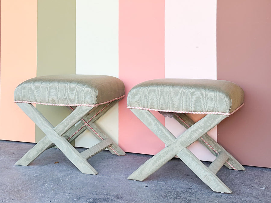Pair of Pink and Green X Benches
