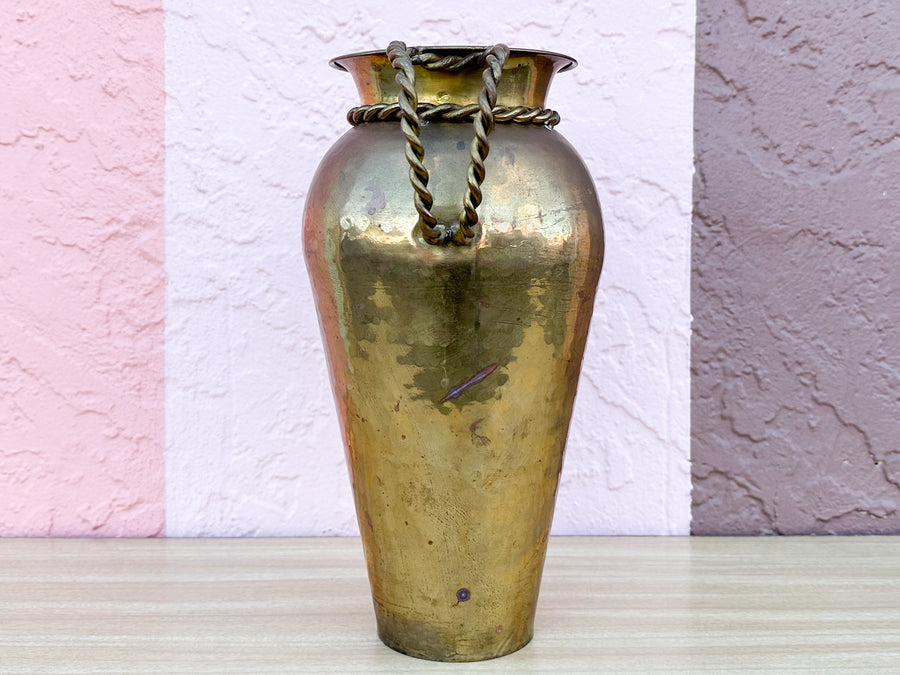Brass Vase with Braided Handles
