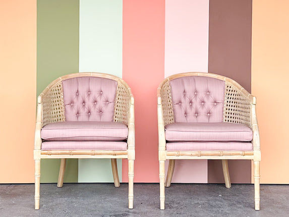 Pair of Faux Bamboo Cane Barrel Chairs