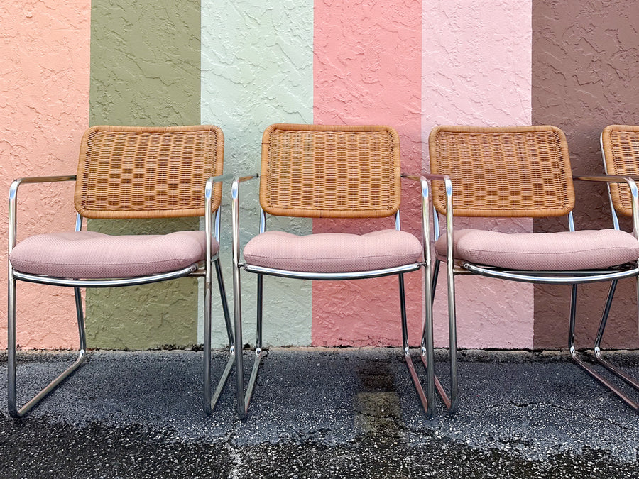 MCM Chrome and Wicker Dining Set