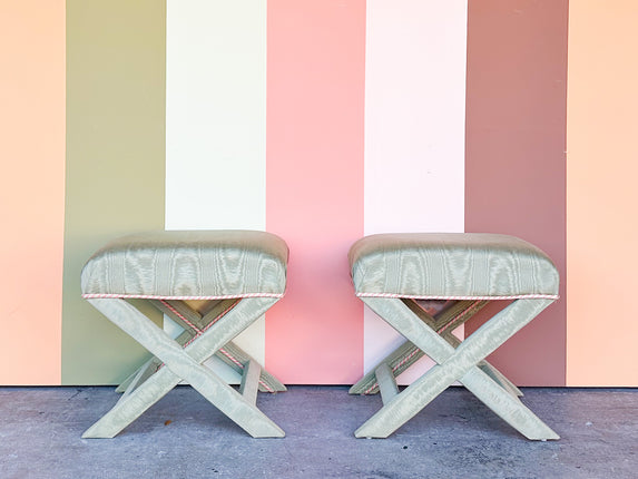 Pair of Pink and Green X Benches