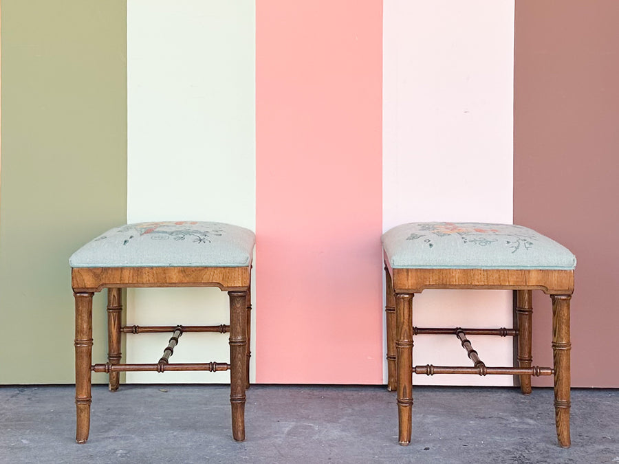 Pair of Needlepoint Pagoda Stools