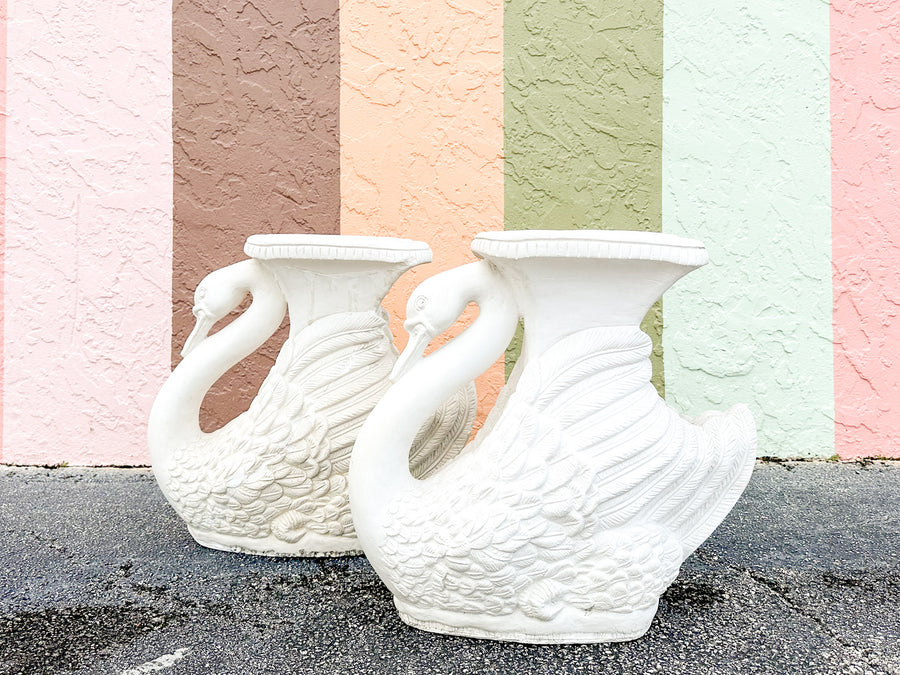 Pair of Plaster Swan Garden Seats