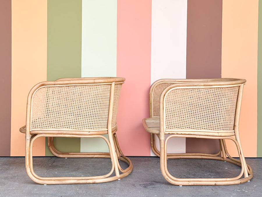 Pair of Rattan and Cane Barrel Chairs